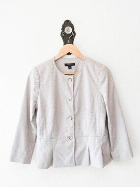 Ann Taylor Petite 6P Beige Linen Blend Jacket Top Peplum Button Front